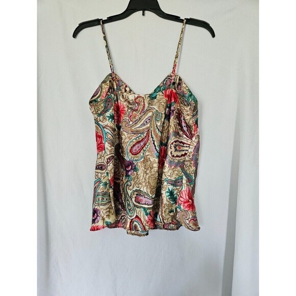 VTG 90s Y2K Floral Paisley Beigh Satin Camisole Tank Top Lingerie Sz M Kathryn - Picture 4 of 9